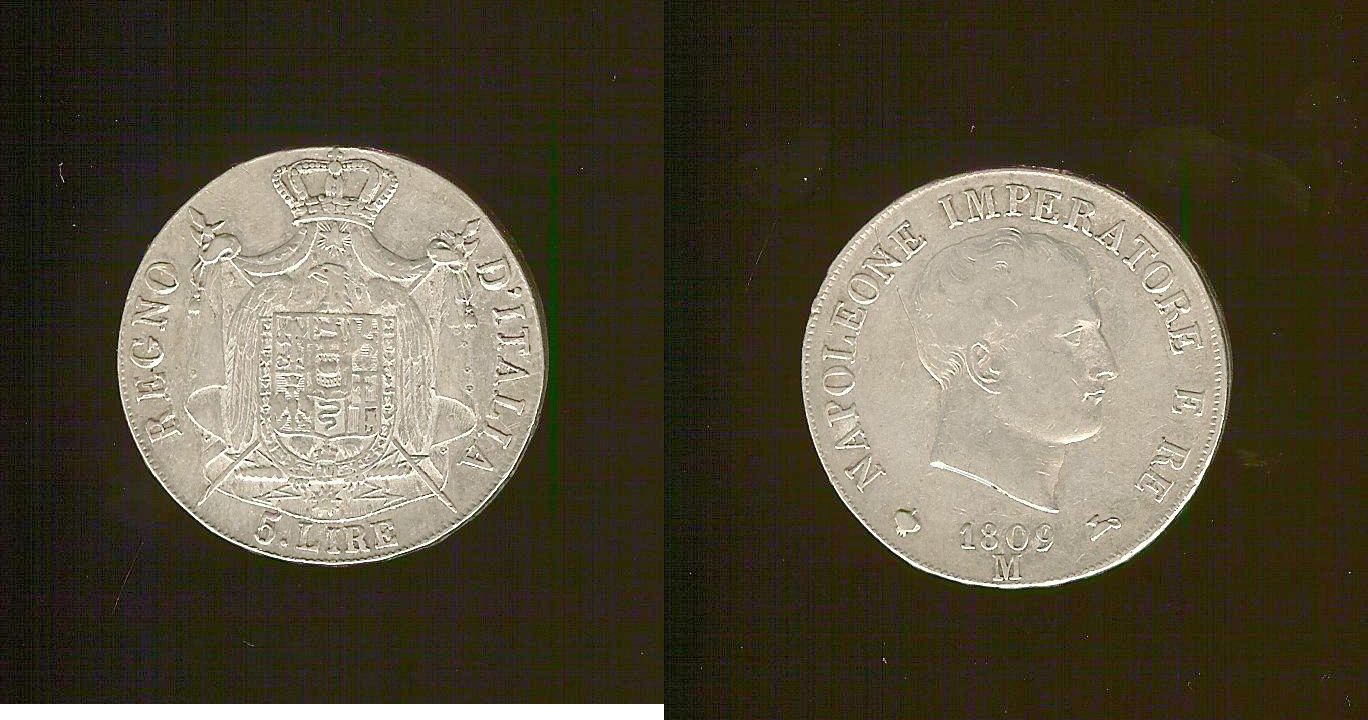 Italy Kingdom of Napoleon 5 lira 1809M aVF